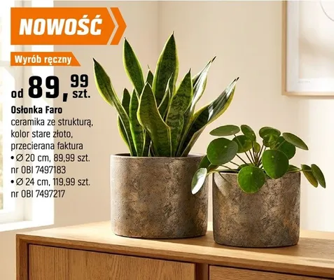 Doniczka Faro ceramika ze struktura, kolor stare złoto, przecierana faktura promocja w OBI