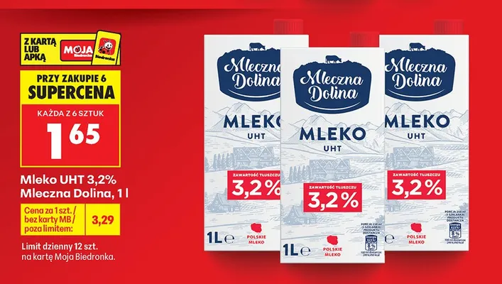 Mleko UHT 3,2% Mleczna Dolina promocja w Biedronka