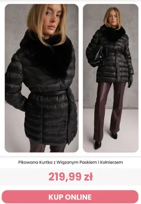 Pikowana kurtka z wiązanym paskiem i kołnierzem Reneé promocja w Renee