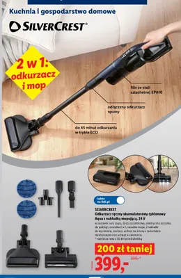Odkurzacz ręczny akumulatorowy cyklonowy Aqua z nakładką mopującą Silvercrest promocja w Lidl