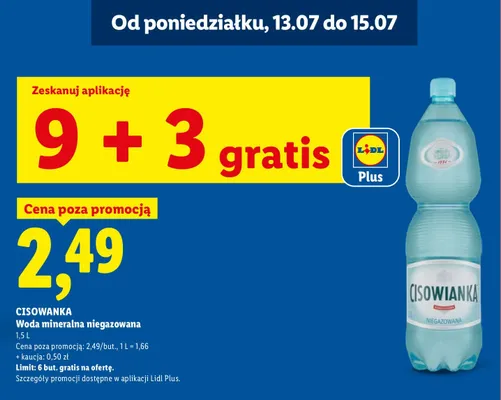 Woda mineralna niegazowana Cisowianka promocja w Lidl