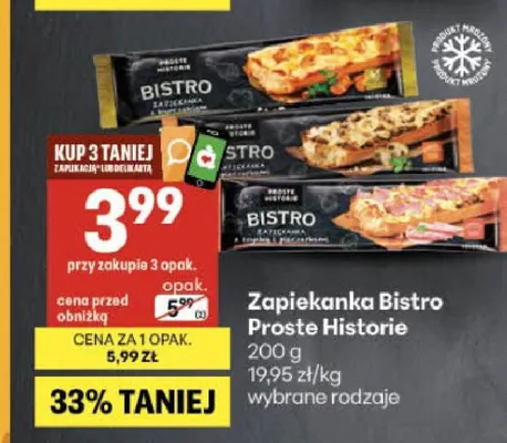 Zapiekanka Bistro Proste Historie z szynką i pieczarkami promocja w Delikatesy Centrum