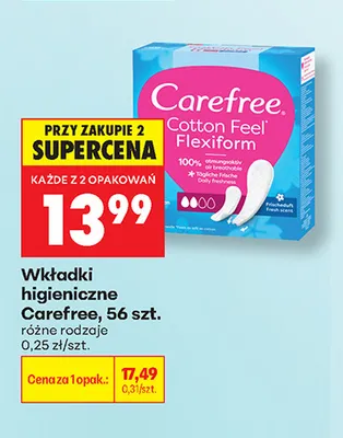 Wkładki higieniczne Carefree promocja w Biedronka