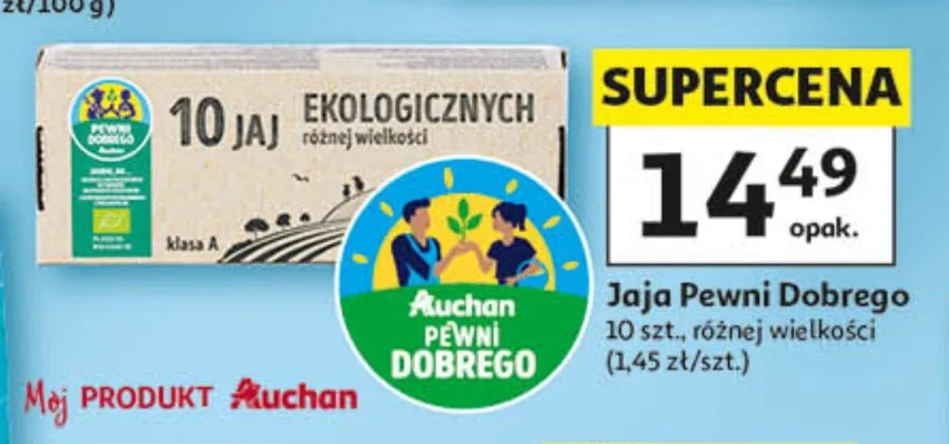 Jaja ekologiczne różnej wielkości klasa A Pewni Dobrego 10-pak promocja w Auchan