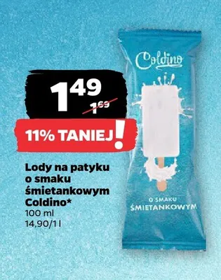 Lody na patyku o smaku śmietankowym Coldino promocja w Netto