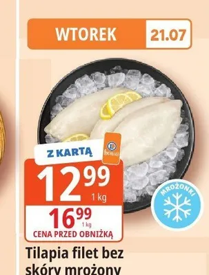 Tilapia filet bez skóry mrożony promocja w Leclerc