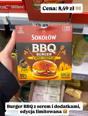 Burger BBQ z serem i dodatkami Sokołów edycja limitowana 100% wołowiny promocja w Dino