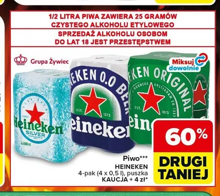 Piwo bezalkoholowe Heineken 4-pak 500 ml promocja w Carrefour Market