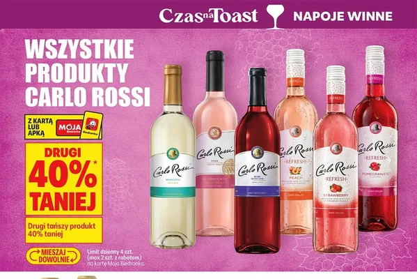 Wino różowe Carlo Rossi Refresh Peach promocja w Biedronka