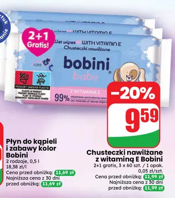 Chusteczki nawilżane z witaminą E Bobini 3-pak promocja w Dino