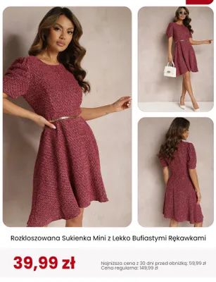 Sukienka damska rozkloszowana mini z lekko bufiastymi rękawkami Renee promocja w Renee