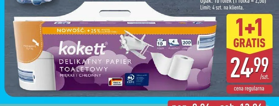 Papier toaletowy 4-warstwowy Kokett promocja w Aldi