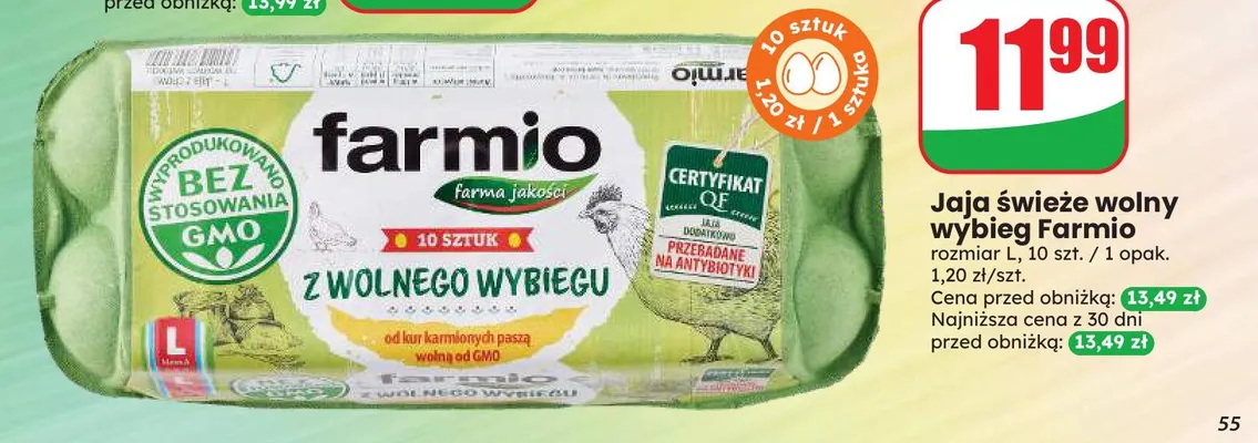 Jajka kurze świeże z wolnego wybiegu Farmio promocja w Dino