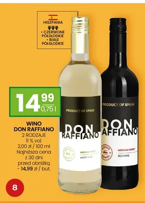 Wino czerwone Don Raffiano półsłodkie promocja w Twój Market