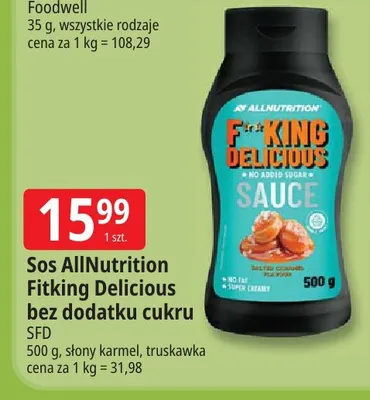 Sos AllNutrition Fitking Delicious bez dodatku cukru truskawka promocja w Leclerc