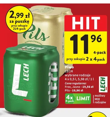 Piwo Lech 4-pak promocja w Intermarche