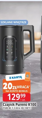 Czajnik Pureno K100 1500W 1,5 litra 40-100°C promocja w Leclerc