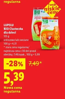 Ciasteczka dla dzieci orkiszowe lub owsiane promocja w Lidl