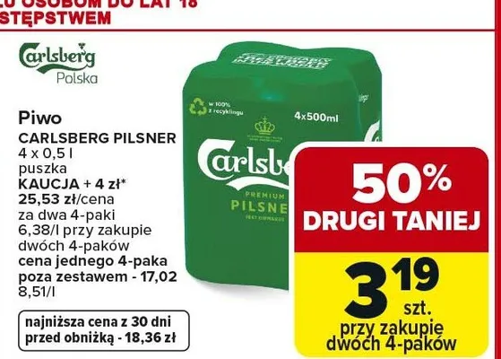 Piwo Carlsberg Pilsner promocja w Carrefour