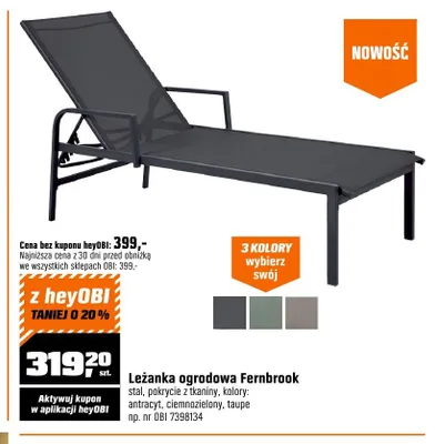 Leżanka ogrodowa Fernbrook stal, pokrycie z tkaniny promocja w OBI