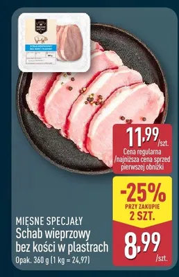 Schab wieprzowy bez kości w plastrach promocja w Aldi