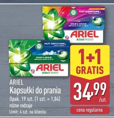 Kapsułki do prania, różne rodzaje 1+1 GRATIS Ariel promocja w Aldi