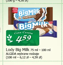 Lody Big Milk Algida promocja w CEZAR Delikatesy