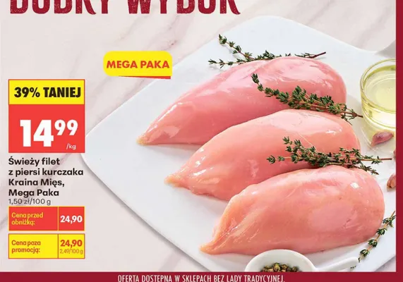 Świeży filet z piersi kurczaka Kraina Mięs Mega Paka promocja w Biedronka