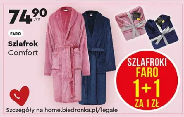 Szlafrok Comfort 1+1 ZA 1 ZŁ promocja w Biedronka