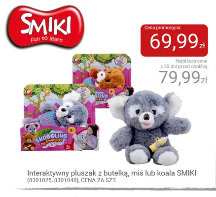 Interaktywny pluszak z butelką miś Smiki promocja w Smyk