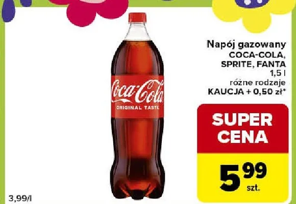 Napój gazowany Coca-Cola, Sprite, Fanta różne rodzaje promocja w Carrefour Express