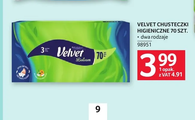Chusteczki higieniczne Velvet Balsam promocja w Selgros