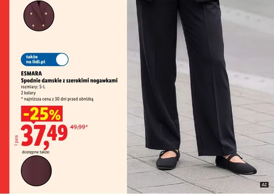 Spodnie damskie z szerokimi nogawkami Esmara promocja w Lidl