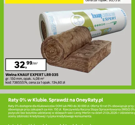 Wełna mineralna Knauf Expert Lrr promocja w Leroy Merlin