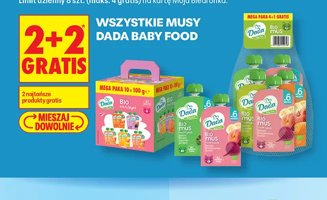 Mus Bio jabłko banan truskawka burak Dada promocja w Biedronka