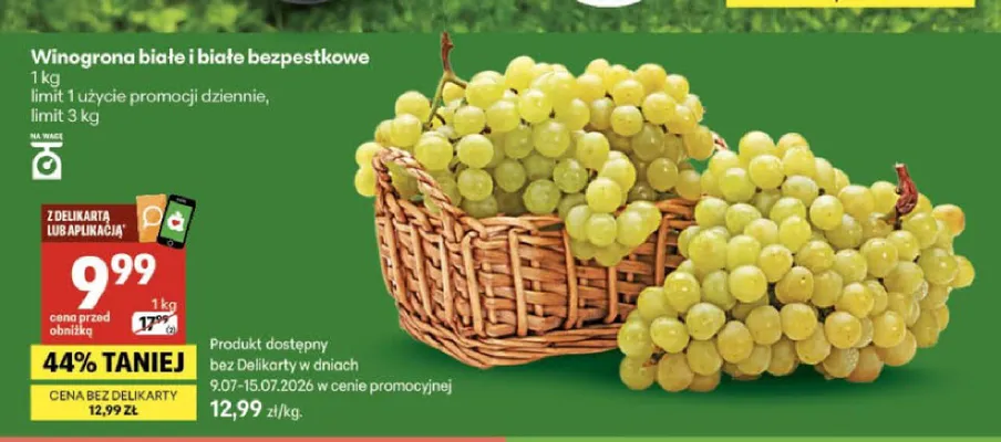 Winogrona białe promocja w Delikatesy Centrum