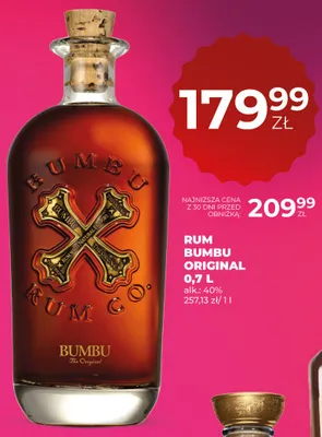 Rum Bumbu Original alk. 40% promocja w Duży Ben