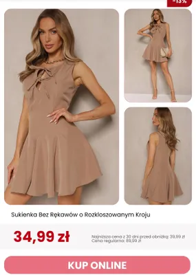 Sukienka bez rękawów o rozkloszowanym kroju Renee promocja w Renee