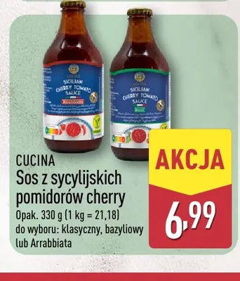 Sos z sycylijskich pomidorów cherry bazyliowy Cucina promocja w Aldi