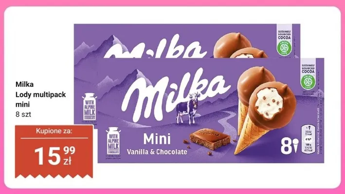 Lody Milka Mini Vanilla & Chocolate 8-pak promocja w Dino
