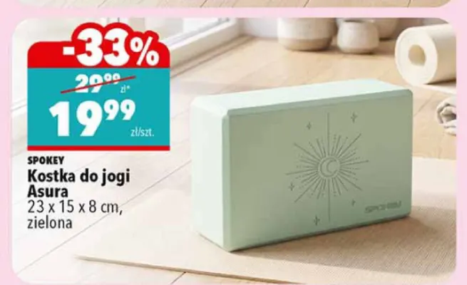 Kostka do jogi Asura 23x15x8 cm zielona Spokey promocja w Biedronka