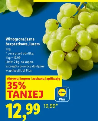Winogrona jasne bezpestkowe, luzem promocja w Lidl