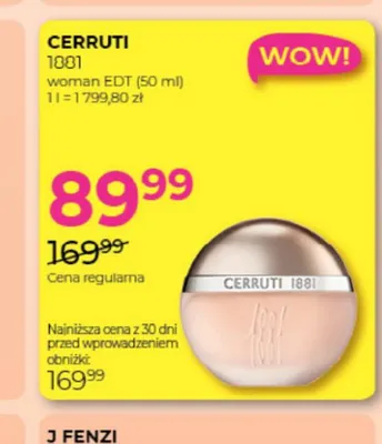 Woda toaletowa damska Cerruti 1881 promocja w Drogerie Jawa