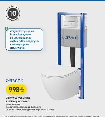 Zestaw Wc Cersanit Elio z miską wirową przycisk chrom promocja w Castorama