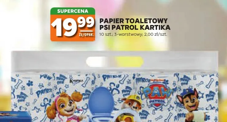 Papier toaletowy 3-warstwowy Psi Patrol Kartika 10-pak promocja w Stokrotka