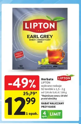 Herbata czarna Earl Grey Lipton promocja w Intermarche