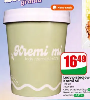 Lody rzemieślnicze pistacjowe Kremi Mi promocja w Dino
