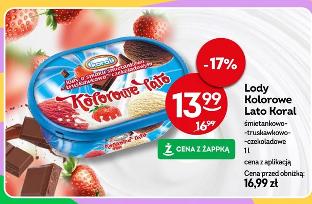 Lody Kolorowe Lato śmietankowo-truskawkowo-czekoladowe promocja w Żabka