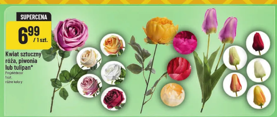 Kwiat sztuczny róża, piwonia lub tulipan promocja w POLOmarket