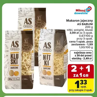 Makaron jajeczny kluski As Babuni promocja w Carrefour Express